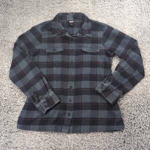 Patagonia Shirt Women 8 Blue Gray Casual Plaid Flannel Normcore Organic Cotton